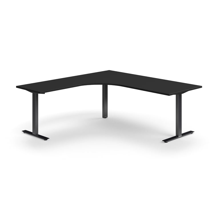 Levně Rohový psací stůl QBUS, T-nohy, 2000x2000 mm, černá podnož, černá