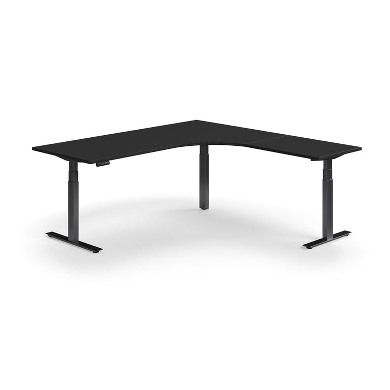 Levně Výškově nastavitelný stůl QBUS, rohový, 2000x2000 mm, černá podnož, černá