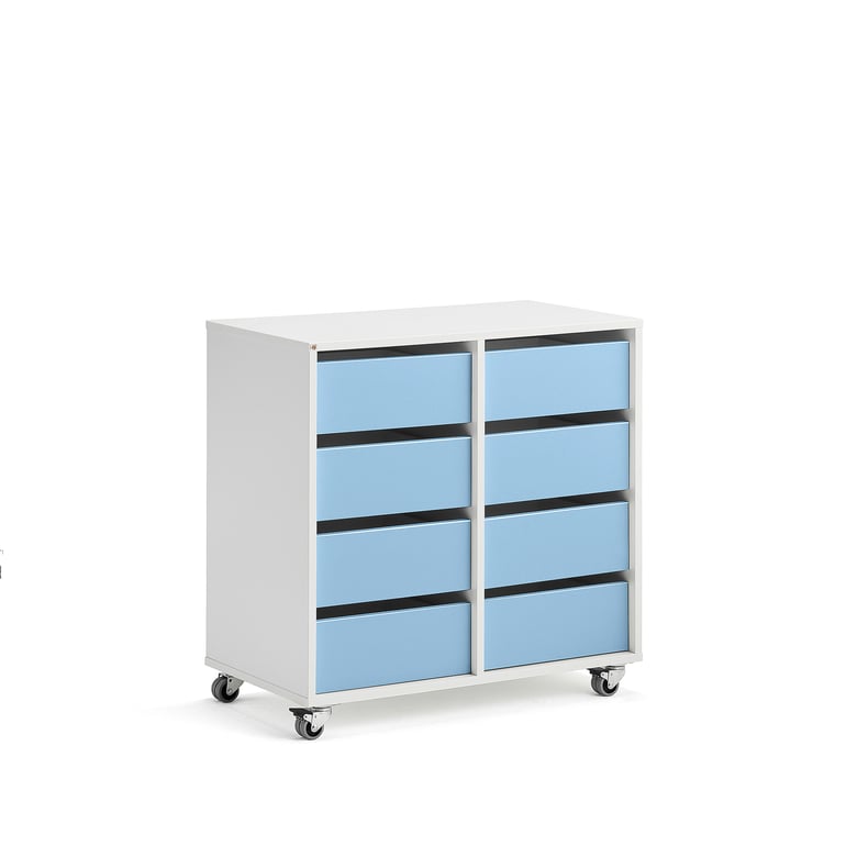 Levně Skříňka CASPER, 8 zásuvek, bílá, blankytně modrá