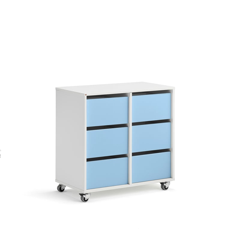 Levně Skříňka CASPER, 6 zásuvek, bílá, blankytně modrá