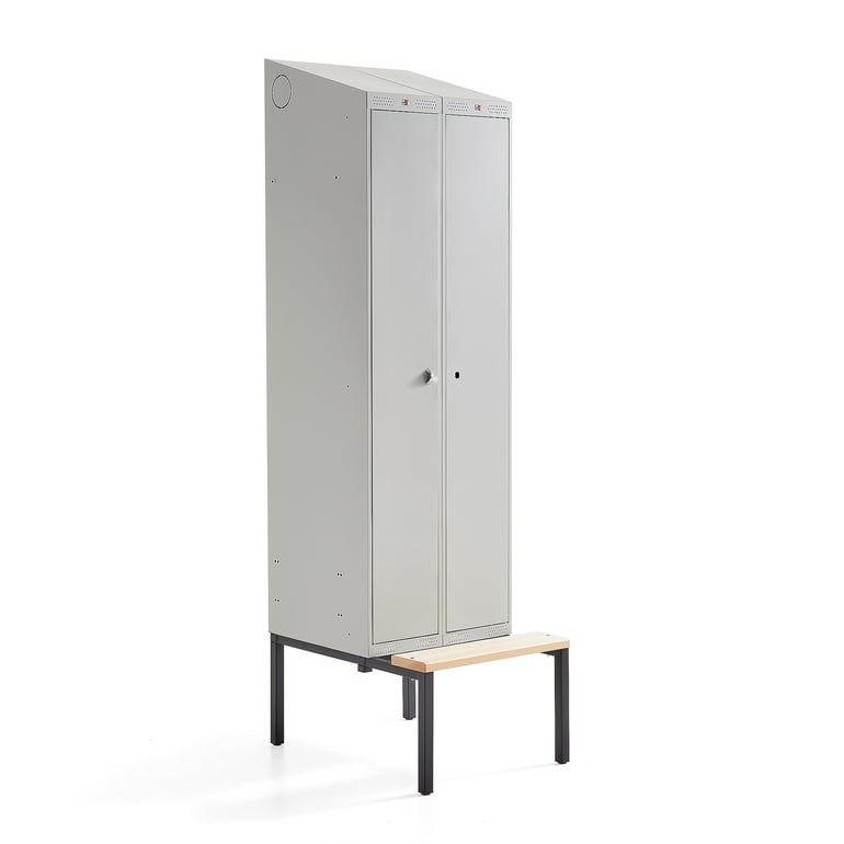 Levně Šatní skříňka CLASSIC COMBO, 1 sekce, 2 boxy, 2290x600x550 mm, lavice, šedé dveře