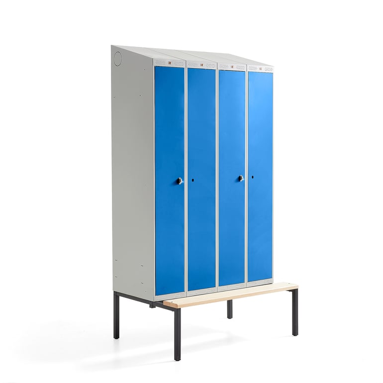 Levně Šatní skříňka CLASSIC COMBO, 2 sekce, 4 boxy, 2290x1200x550 mm, lavice, modré dveře