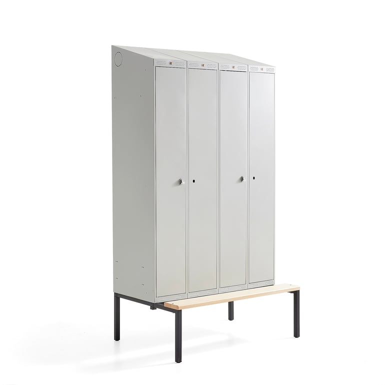 Levně Šatní skříňka CLASSIC COMBO, 2 sekce, 4 boxy, 2290x1200x550 mm, lavice, šedé dveře