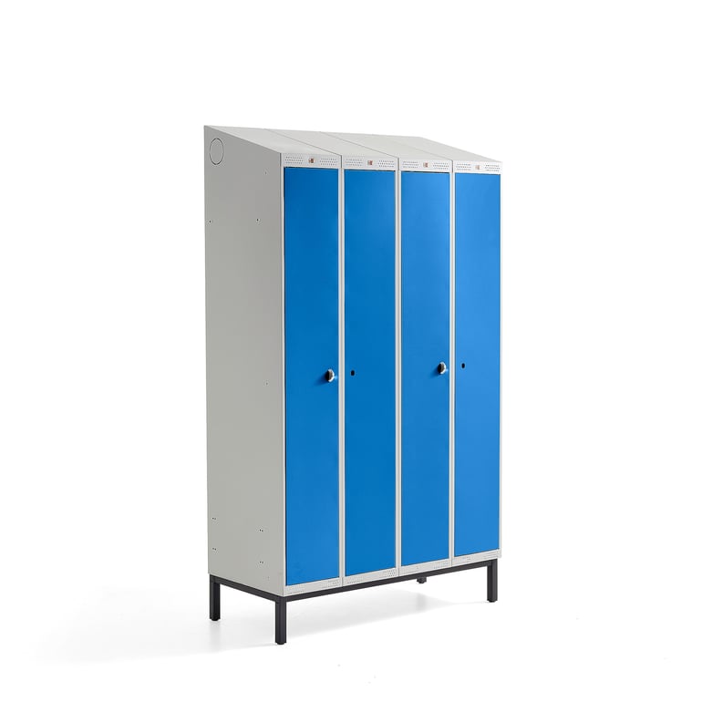 Levně Šatní skříňka CLASSIC COMBO, 2 sekce, 4 boxy, 2100x1200x550 mm, nohy, modré dveře