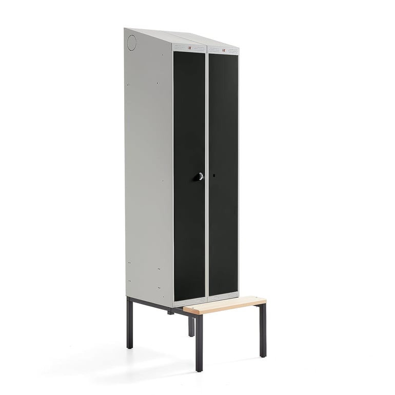 Šatňová skrinka CLASSIC COMBO, s lavičkou, 2 dvere, 2290x600x550 mm, čierna