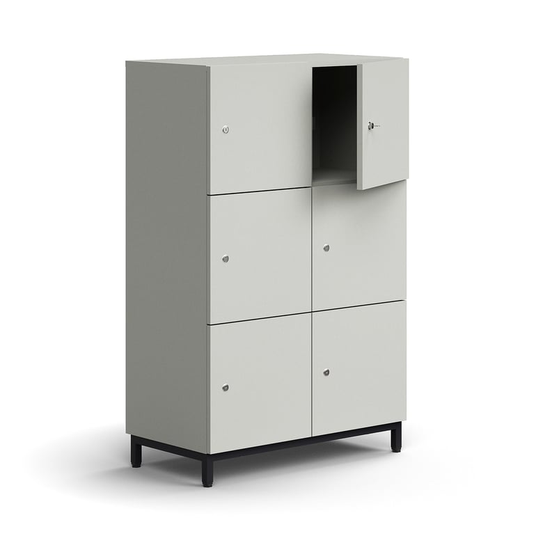 Levně Skříň QBUS, 6 uzamykatelných boxů, nohy, 1252x800x420 mm, černá, světle šedá
