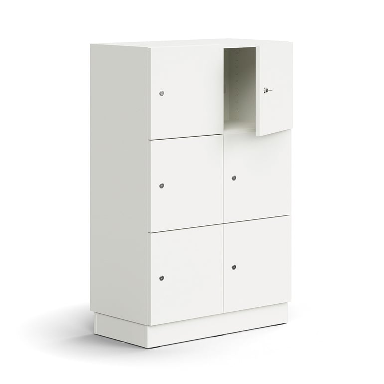 Levně Skříň QBUS, 6 uzamykatelných boxů, sokl, 1252x800x420 mm, bílá