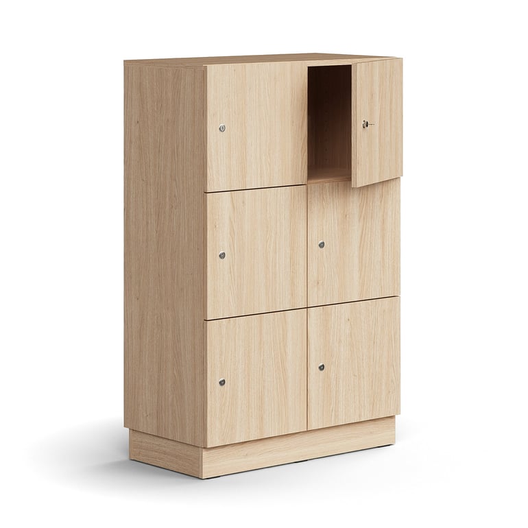 Levně Skříň QBUS, 6 uzamykatelných boxů, sokl, 1252x800x420 mm, dub