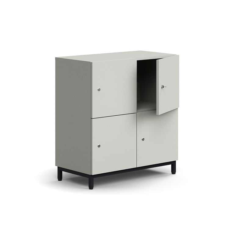 Levně Skříň QBUS, 4 uzamykatelné boxy, nohy, 868x800x420 mm, černá, světle šedá