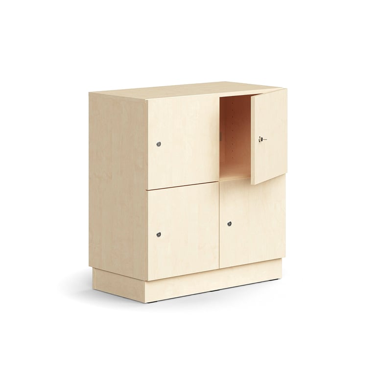 Levně Skříň QBUS, 4 uzamykatelné boxy, sokl, 868x800x420 mm, bříza