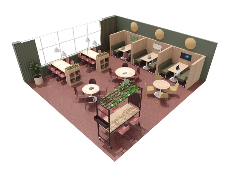 3D render of a lively and social canteen design by AJ Products