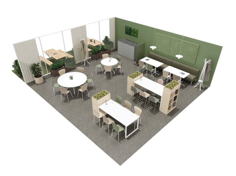 3D Render of Quiet and natural Canteen Concept Design