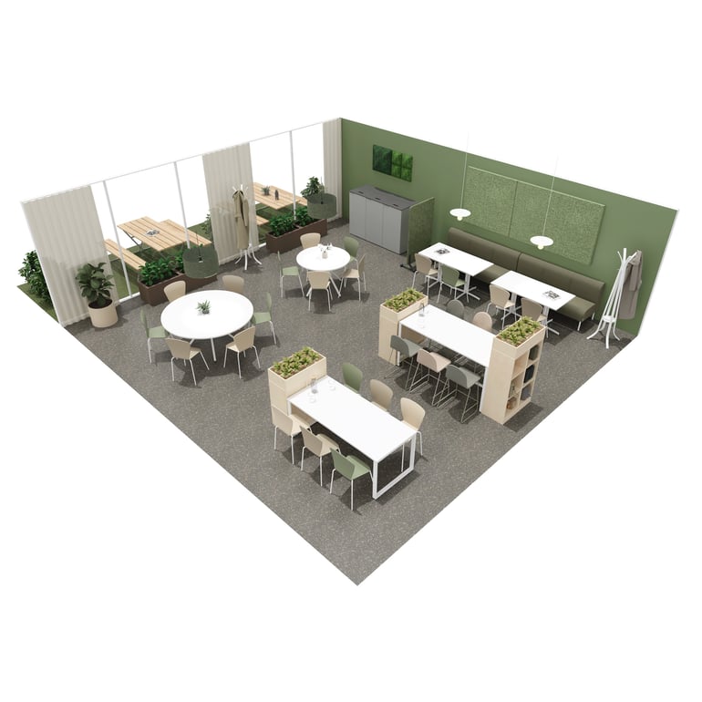 Konzept für Kantine in grünen Farbtönen