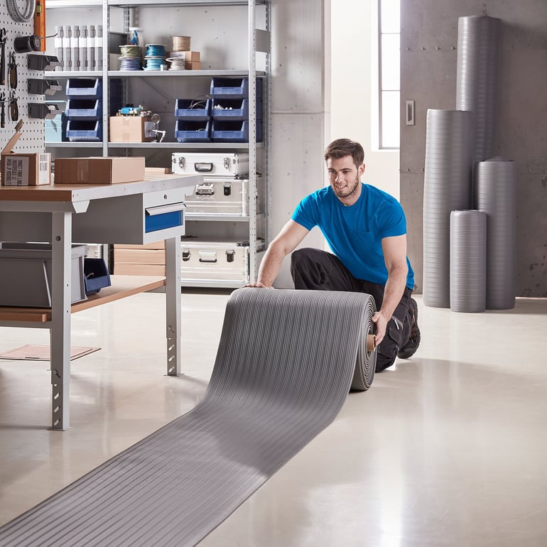 Non-slip workstation mat MAGIC, 1800x5000 mm, grey | AJ Products IE
