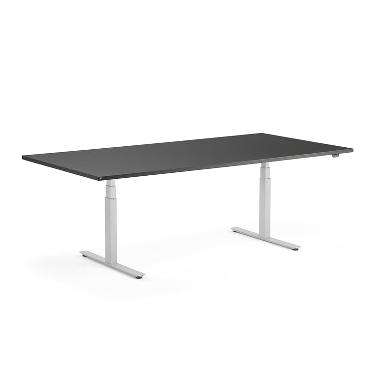 Standing conference table MODULUS, 2400x1200 mm, silver frame, black ...