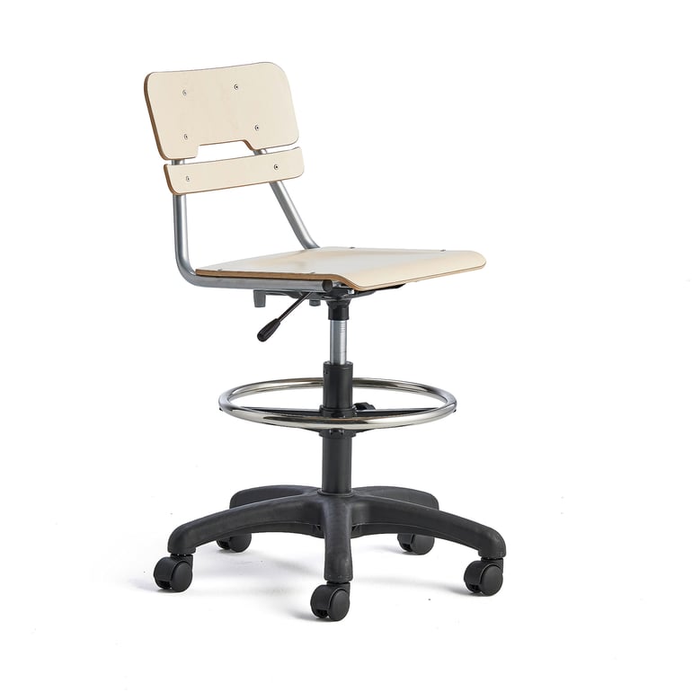 Chair LEGERE height adjustable small seat with wheels H 530 720 mm birch AJ Products UK