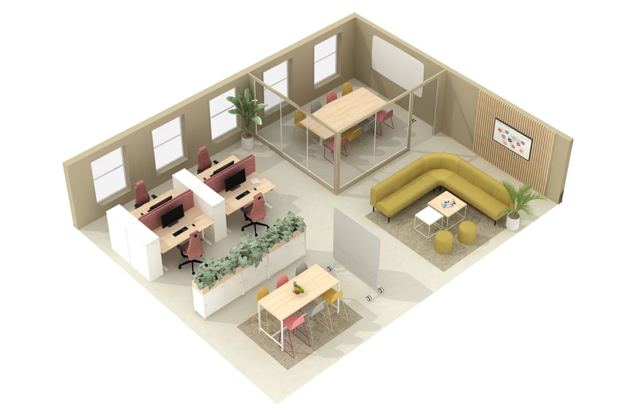 Colourful & Bold - a warm office with space to connect | AJ Products IE