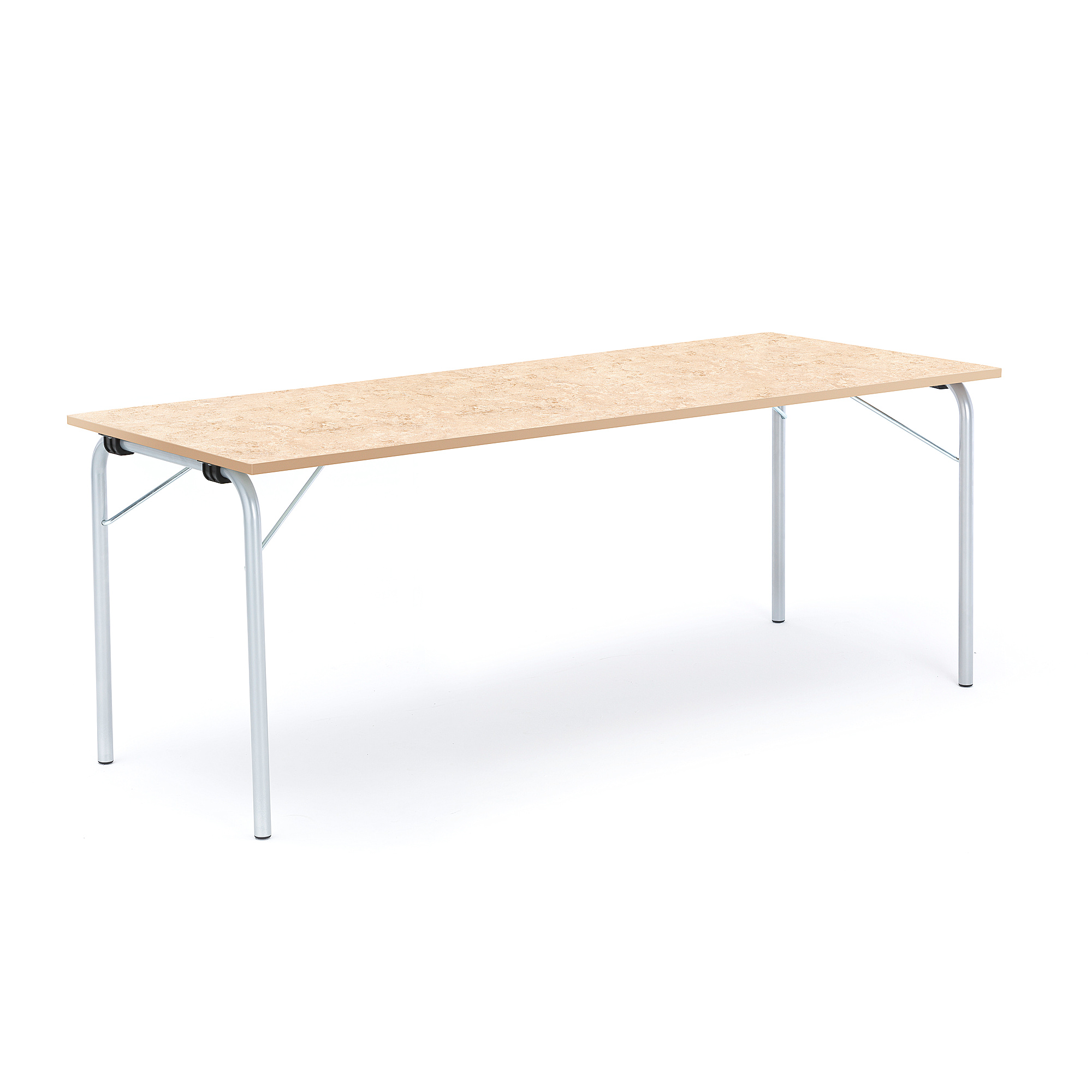 Skládací stůl NICKE, 1800x700x720 mm, stříbrný rám, béžové linoleum