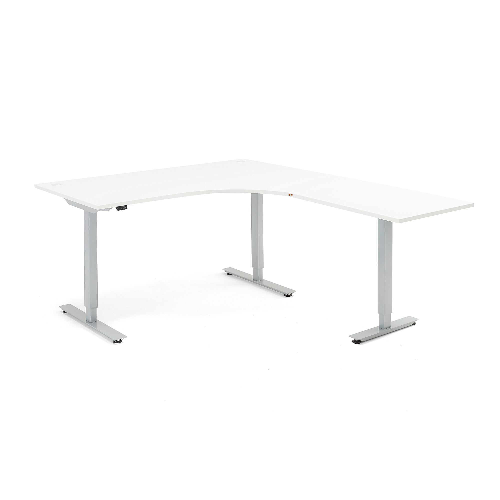 Výškovo nastaviteľný stôl FLEXUS, rohový, 1600x2000 mm, biela