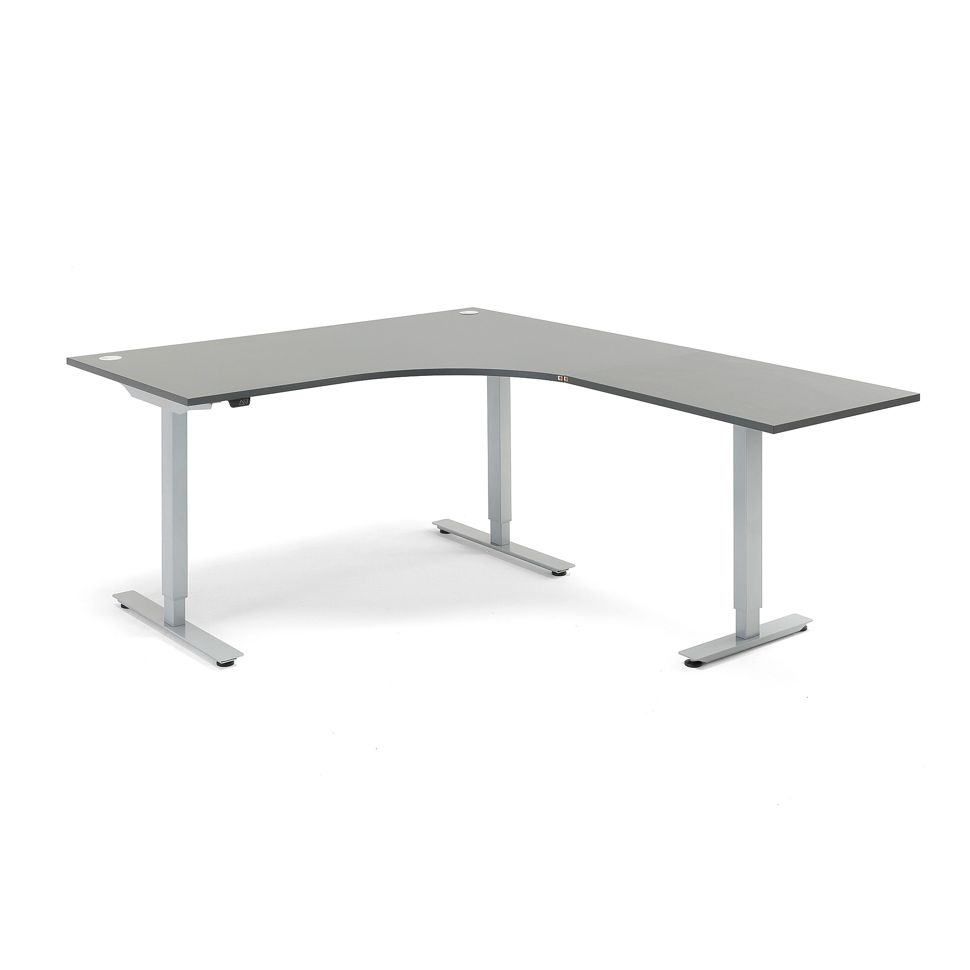 Výškovo nastaviteľný stôl FLEXUS, rohový, 1600x2000 mm, šedá