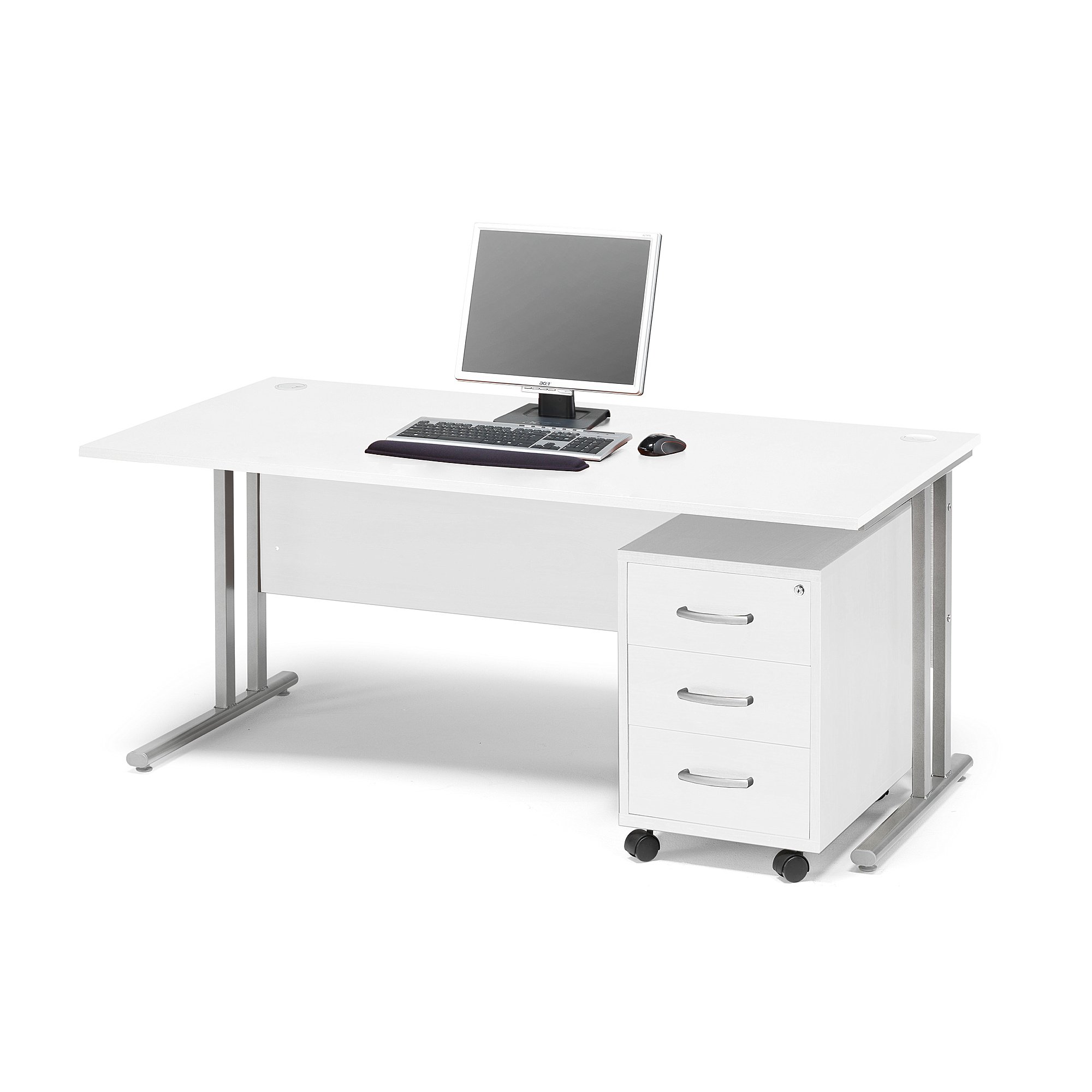 Kancelářská sestava FLEXUS, stůl 1600x800 mm + 3zásuvkový kontejner, bílá