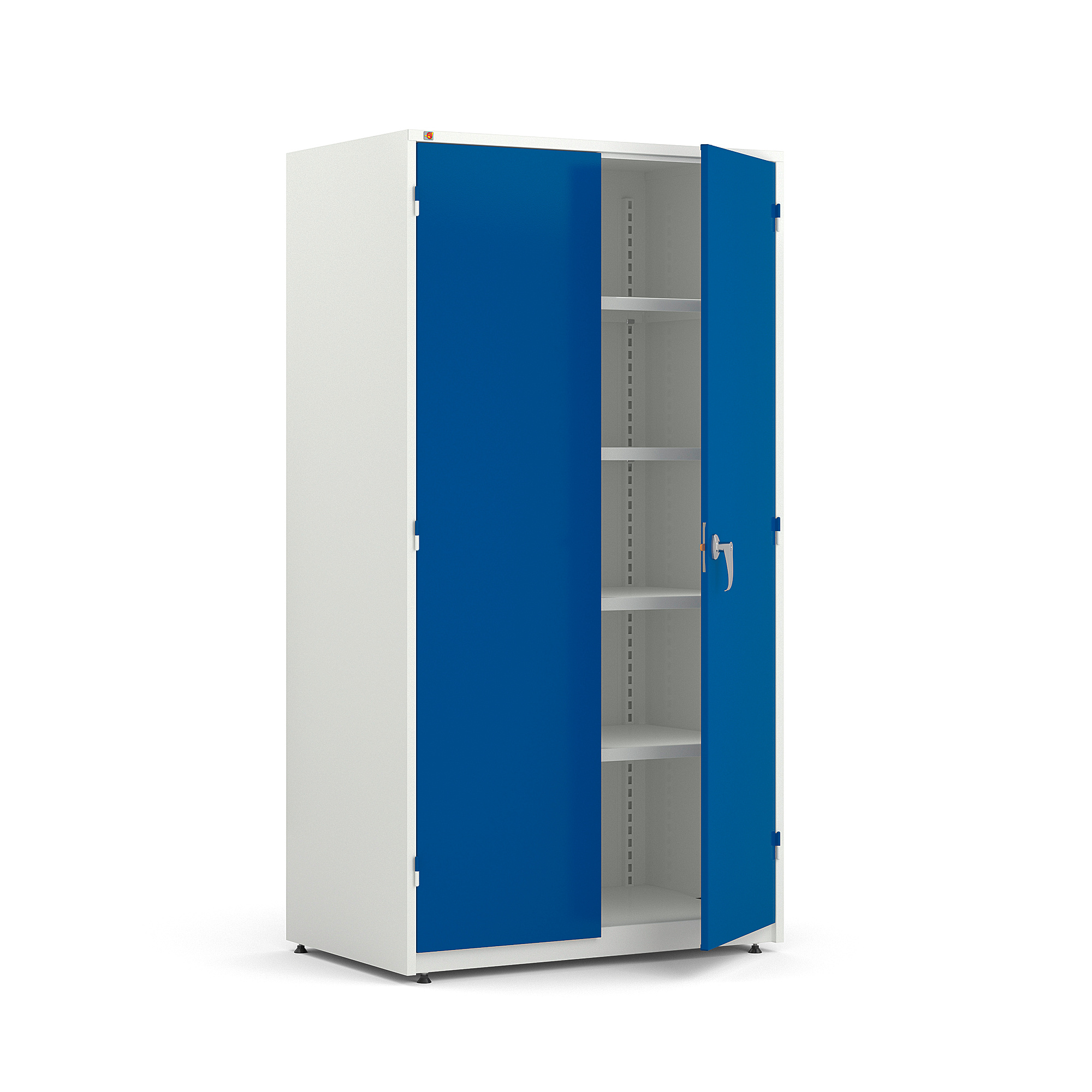 Levně Kovová skříň SPIRIT, 1900x1020x635 mm, bílá, modré dveře