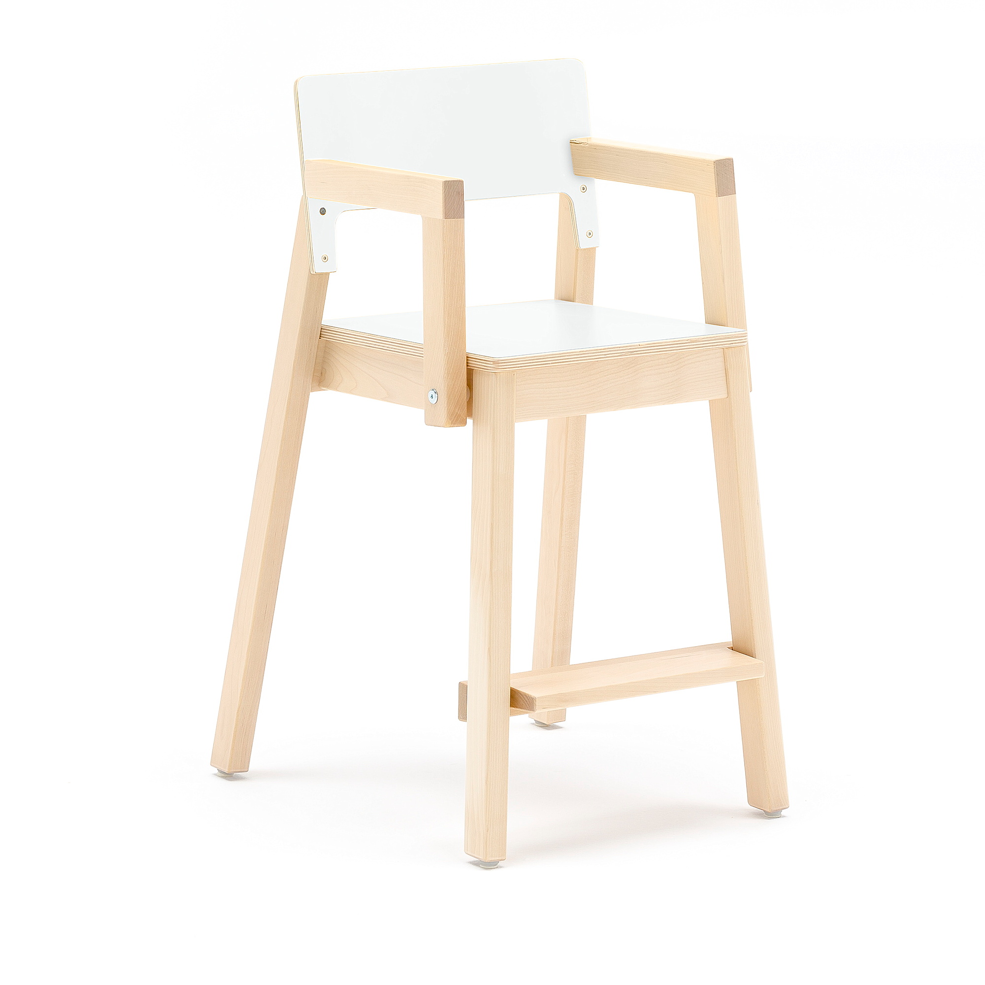 E-shop Vysoká detská stolička LOVE s opierkami rúk, V 500 mm, breza, laminát - biela