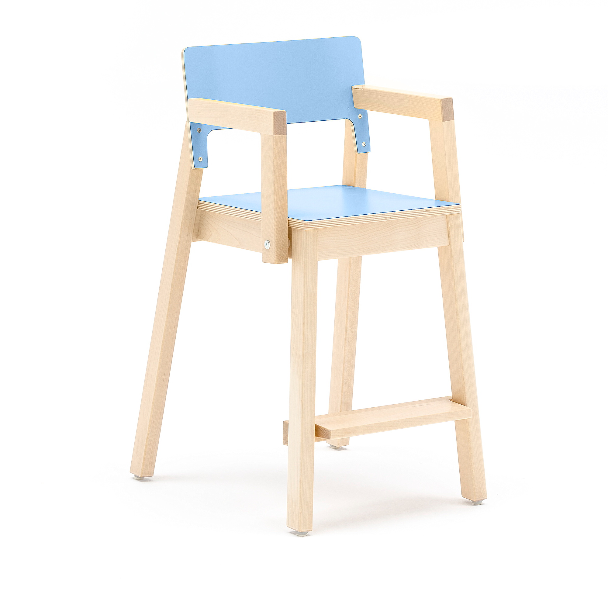 E-shop Vysoká detská stolička LOVE s opierkami rúk, V 500 mm, breza, laminát - modrá