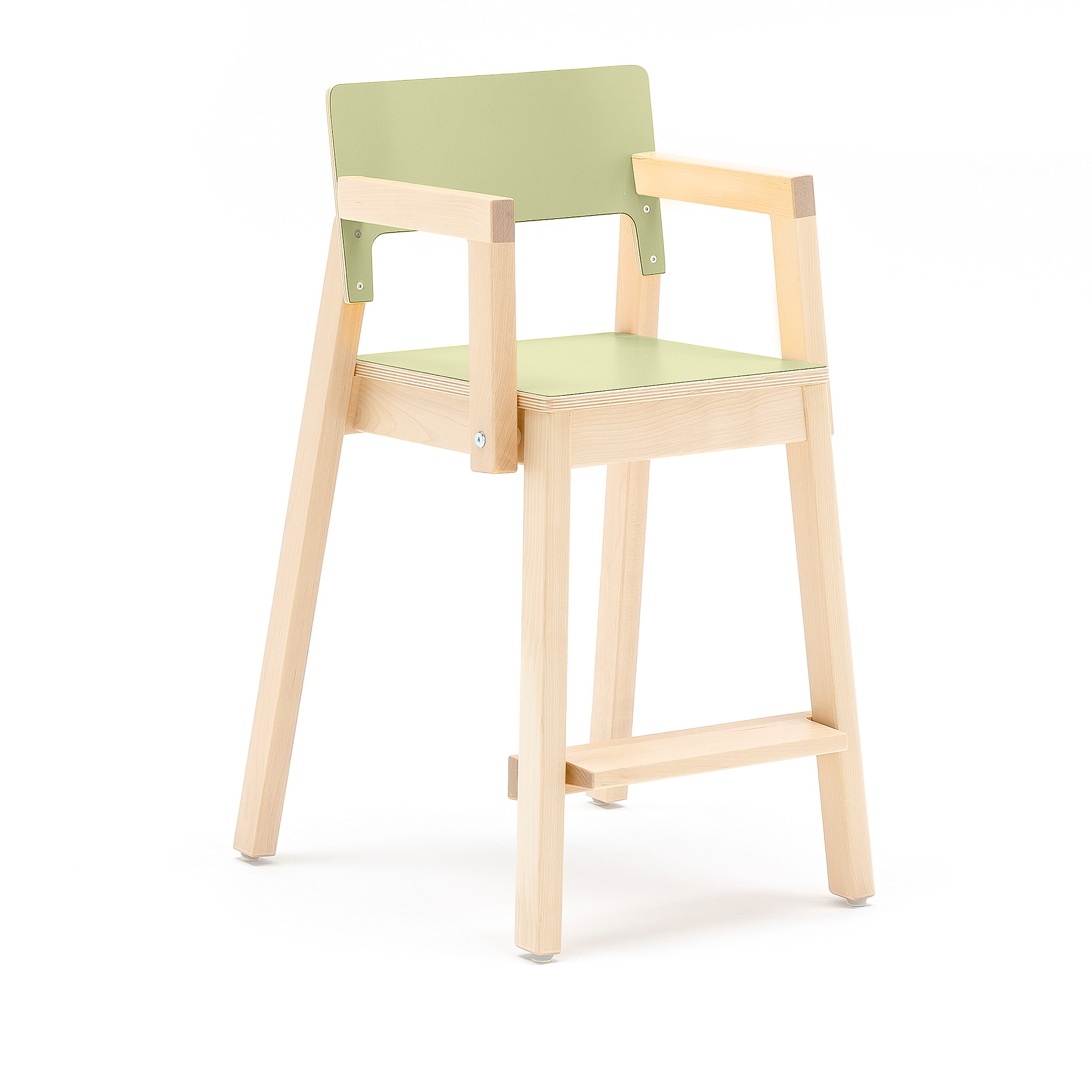 Vysoká dětská židle LOVE, s područkami, výška 500 mm, bříza, zelená
