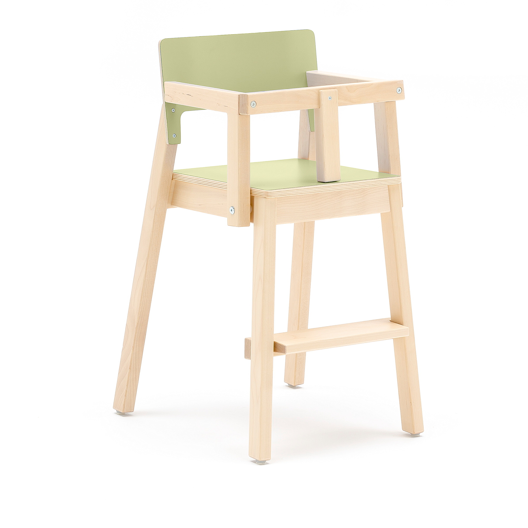Vysoká dětská židle LOVE, s područkami a zábranou, výška 500 mm, bříza, zelená