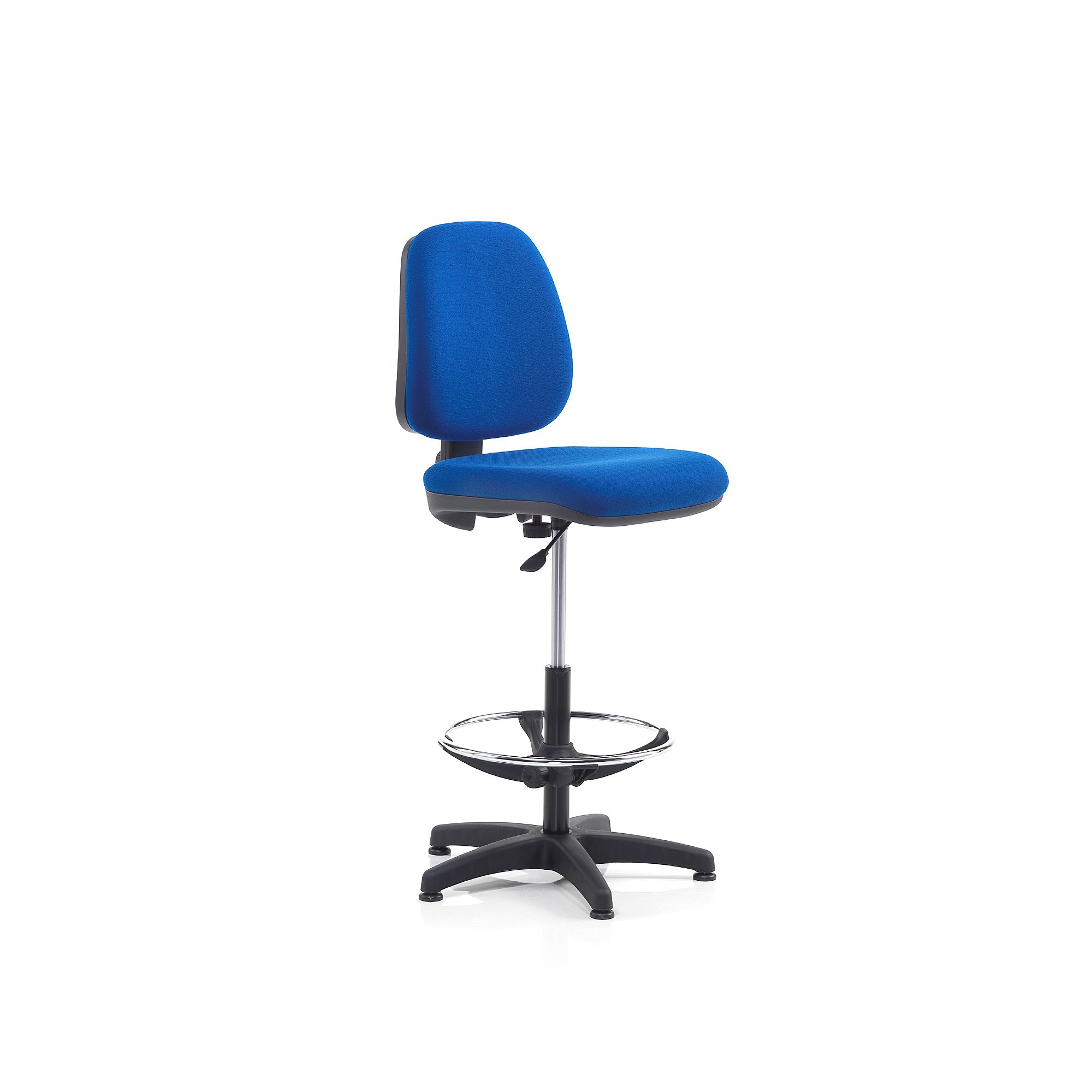 E-shop Pracovná dielenská stolička s opierkou nôh DARWIN, výška 635-815 mm, modrá