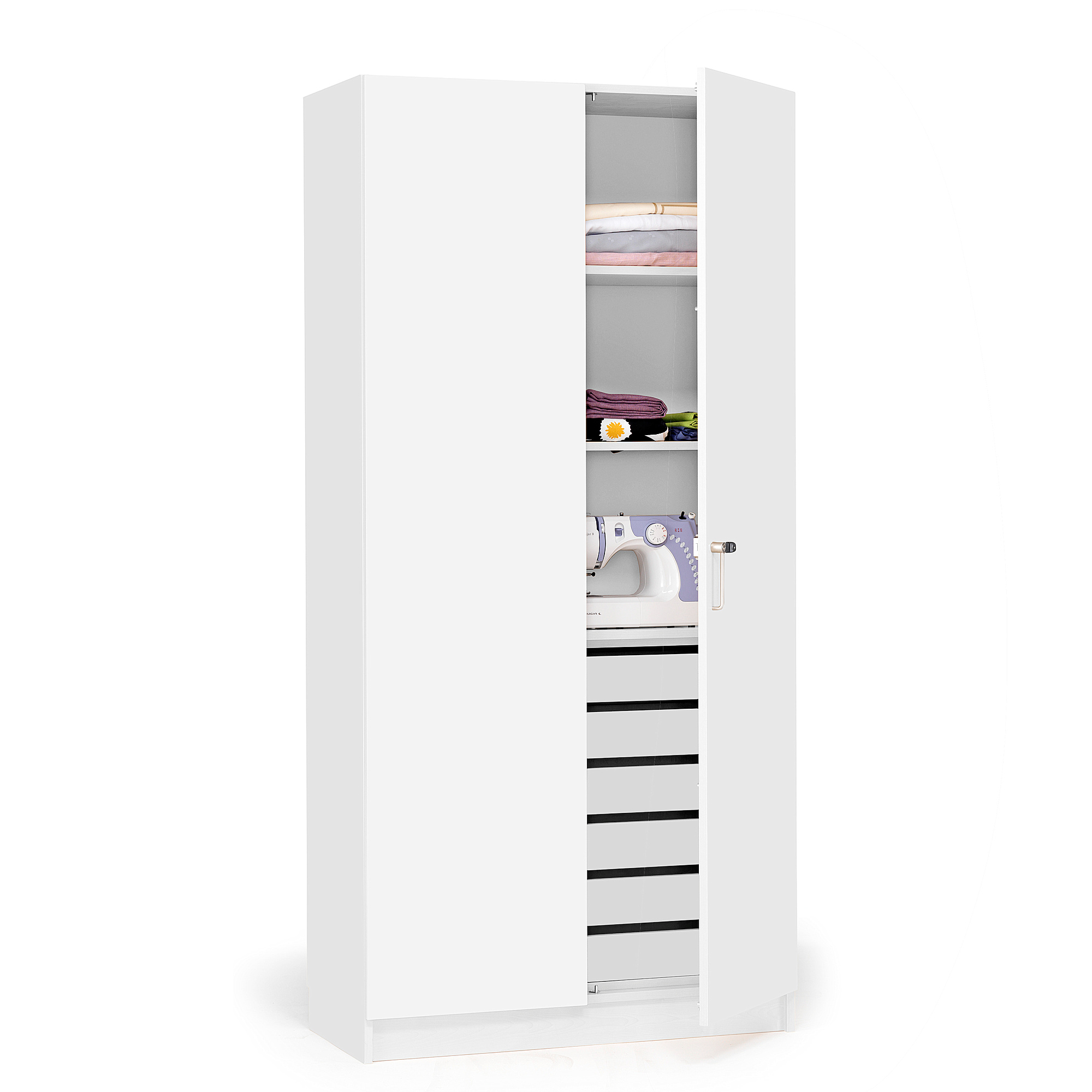 E-shop Skriňa THEO, so zásuvkami a plnými dverami, 1000x470x2100 mm, biela