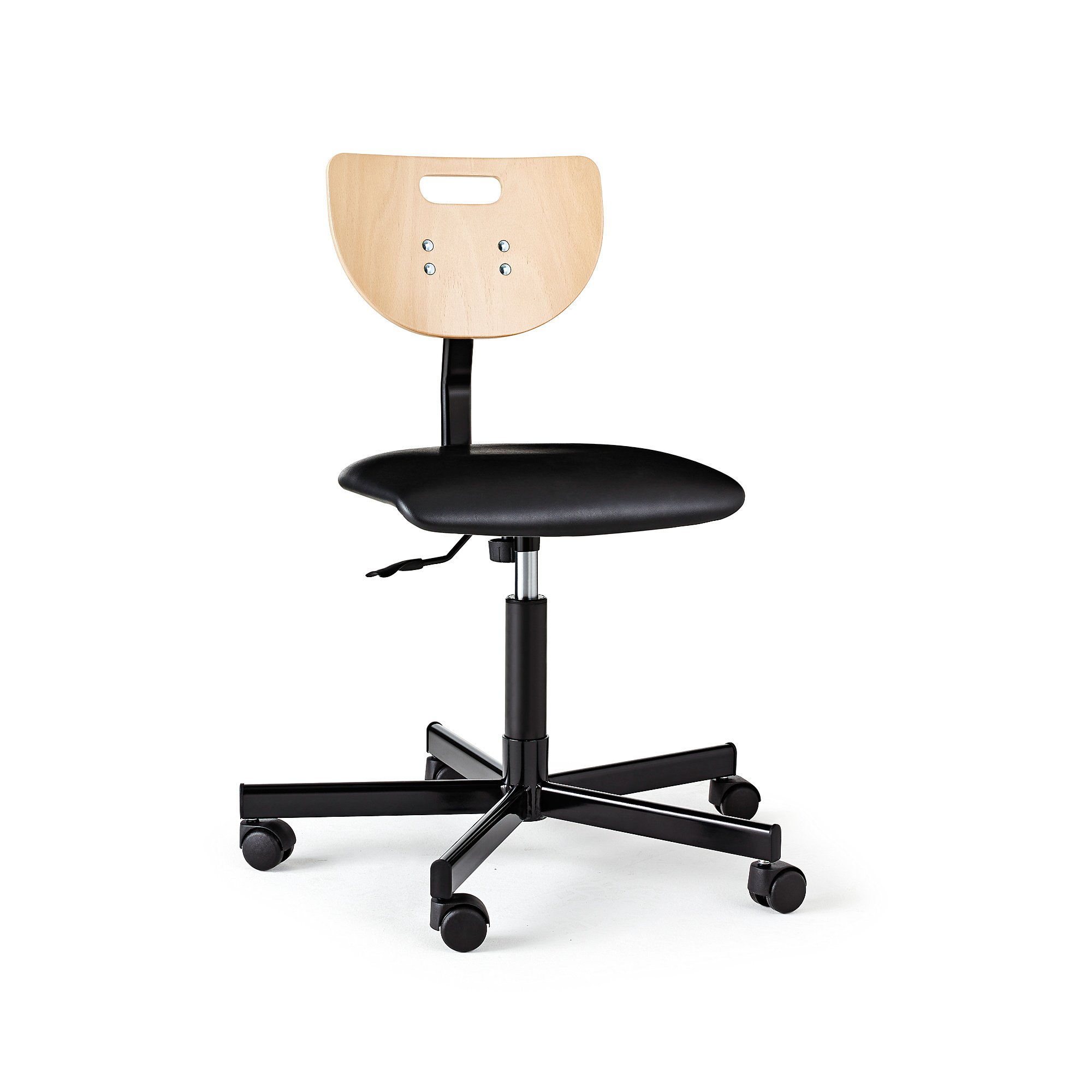 E-shop Dielenská stolička ERIK, s kolieskami, V 400-535 mm, buk, čierna