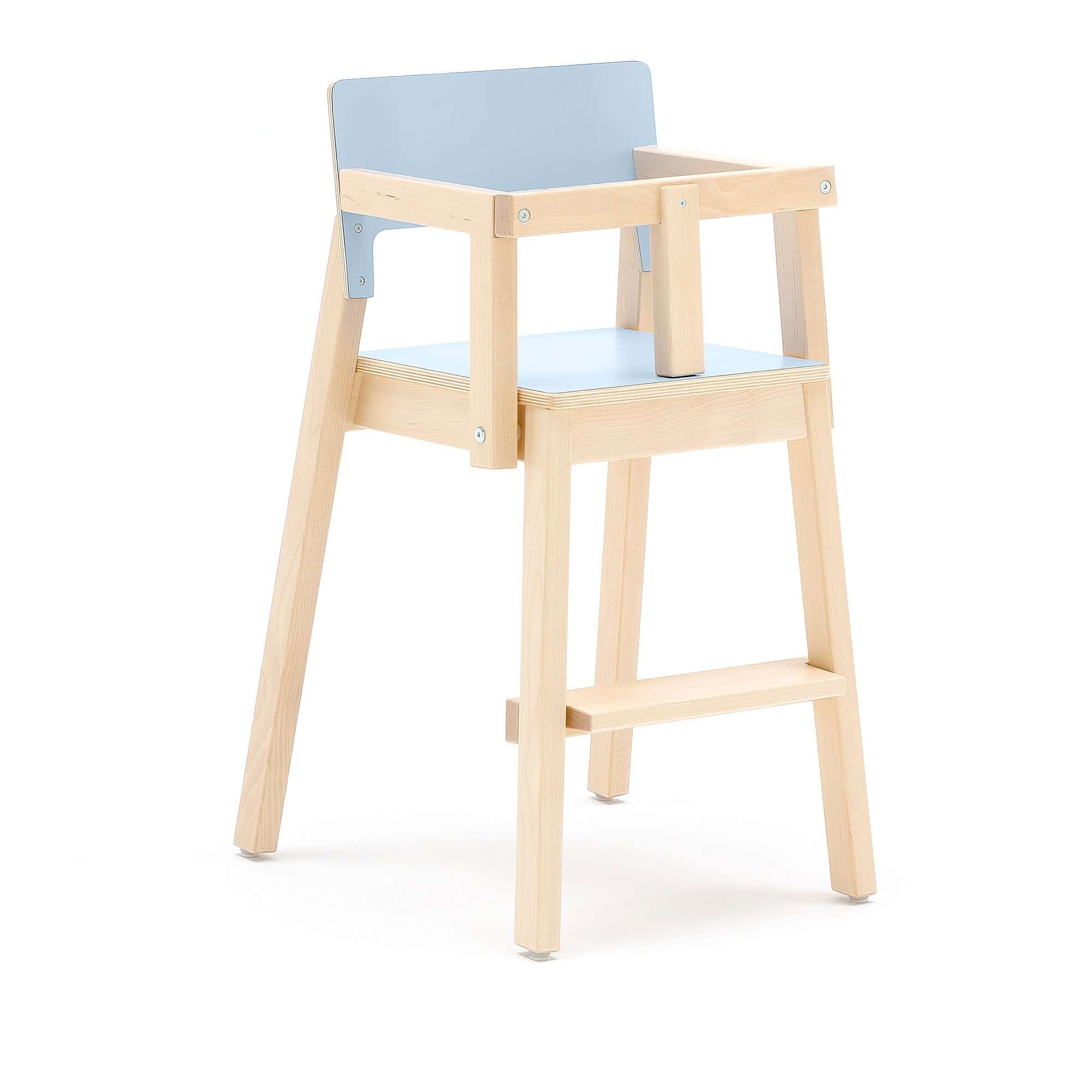 Levně Vysoká dětská židle LOVE, s područkami a zábranou, výška 500 mm, bříza, modrá