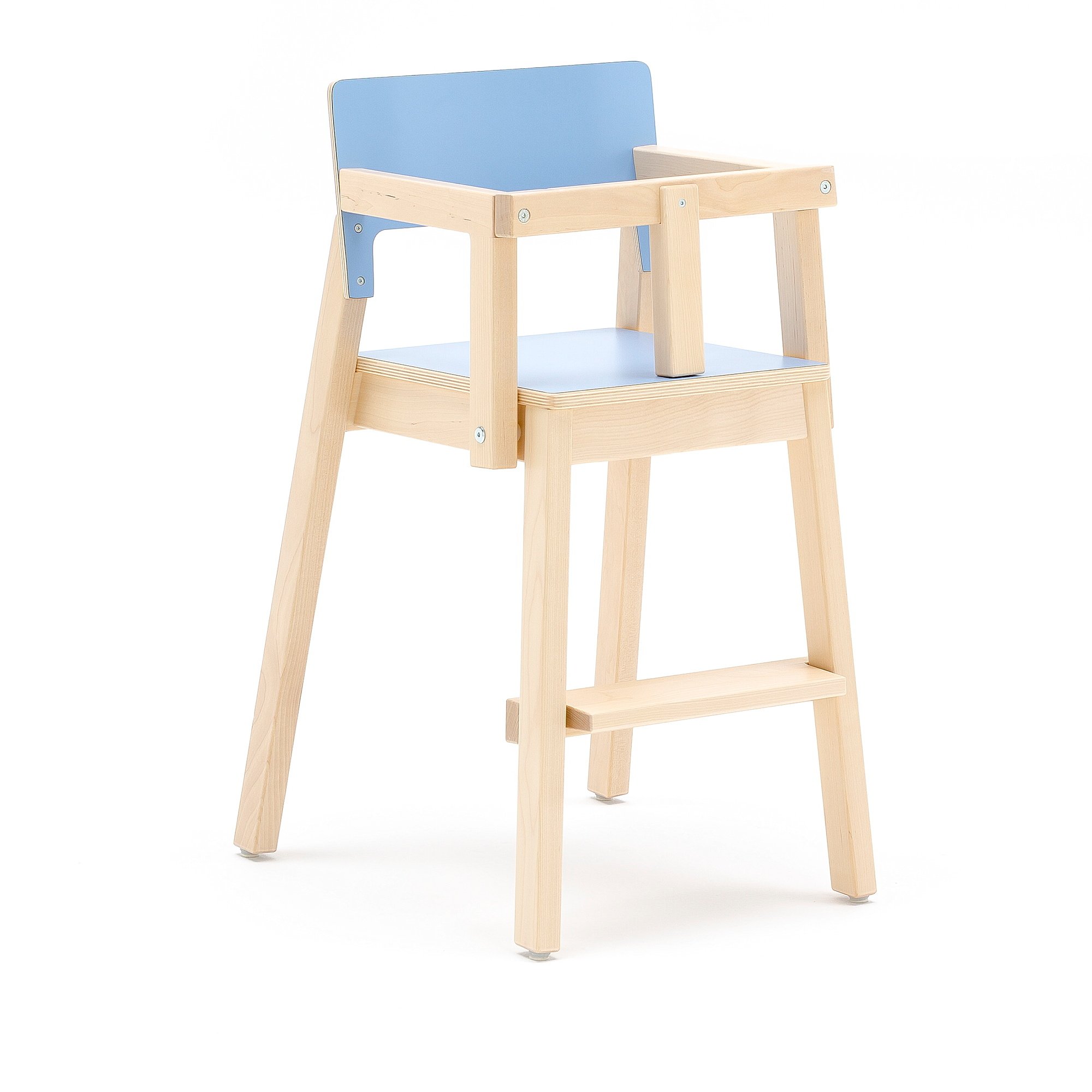 Levně Vysoká dětská židle LOVE, s područkami a zábranou, výška 500 mm, bříza, modrá