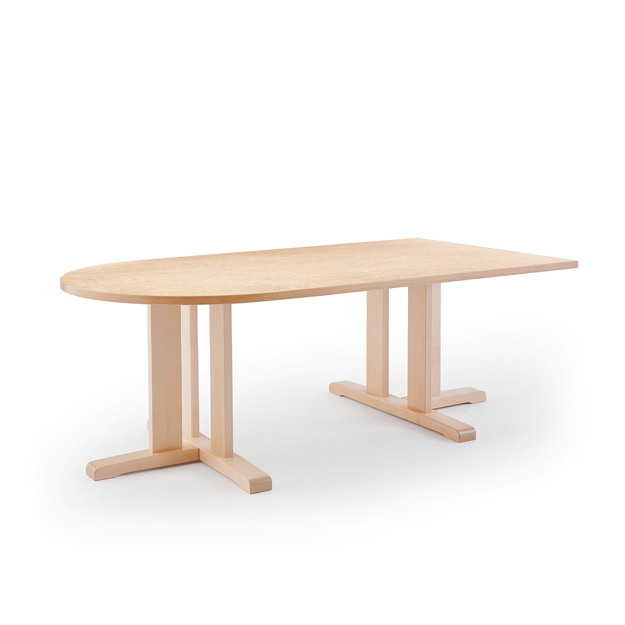 Stůl KUPOL, 1800x800x600 mm, půlovál, akustické linoleum, bříza/béžová