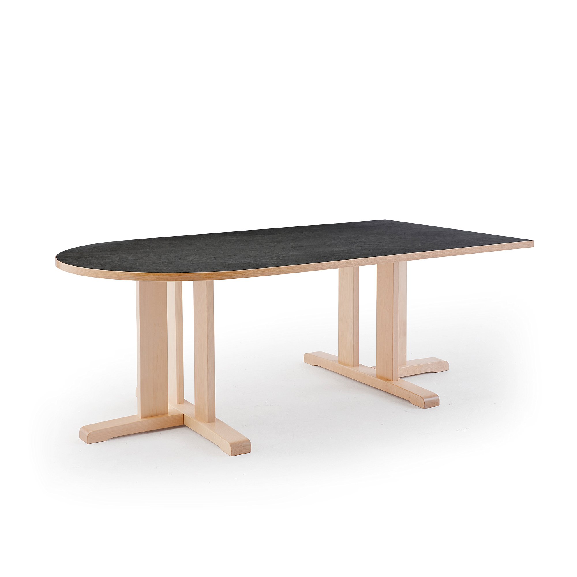 Stůl KUPOL, 1800x800x600 mm, půlovál, akustické linoleum, bříza/tmavě šedá