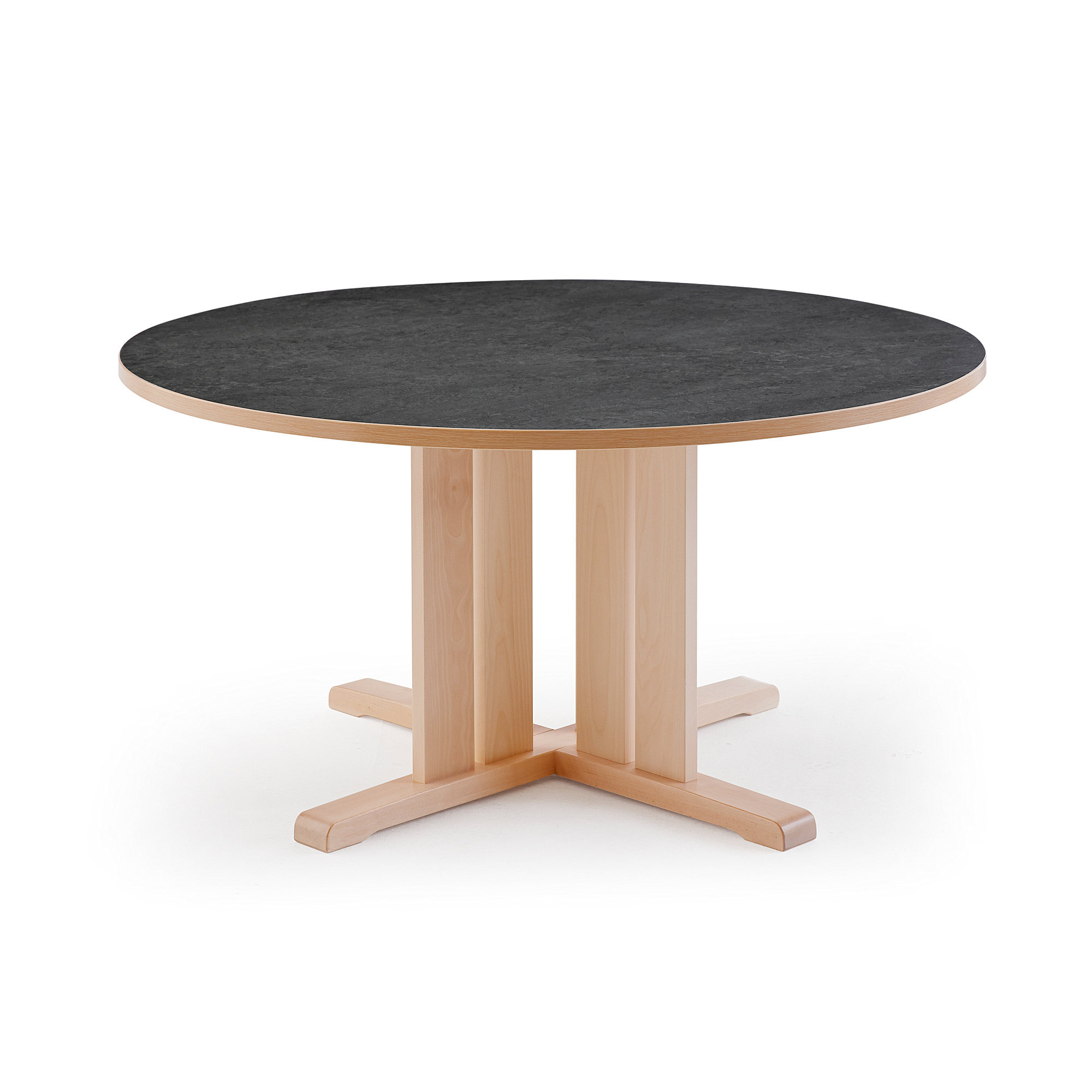 Stůl KUPOL, Ø1200x720 mm, akustické linoleum, bříza/tmavě šedá