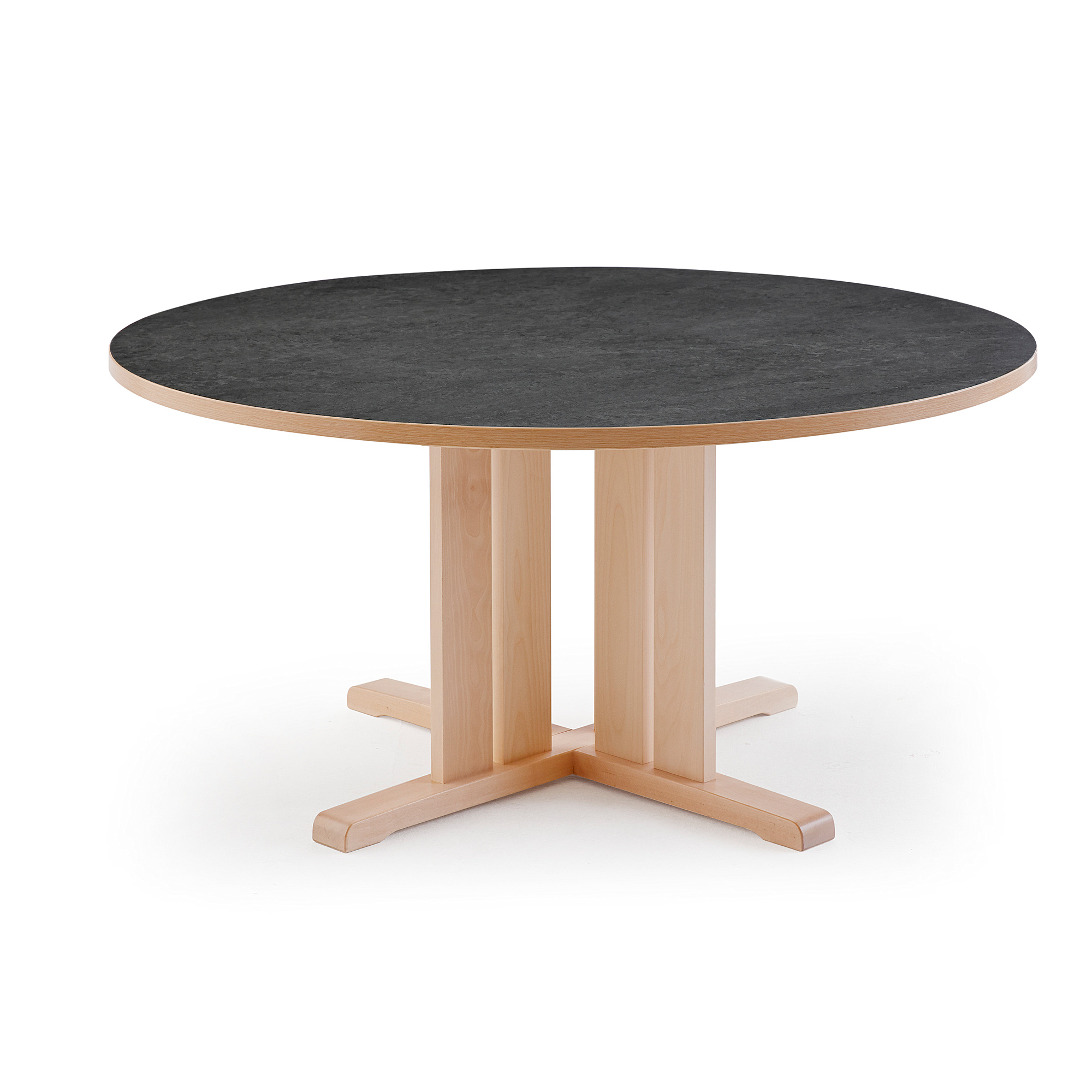 Stůl KUPOL, Ø1300x720 mm, akustické linoleum, bříza/tmavě šedá