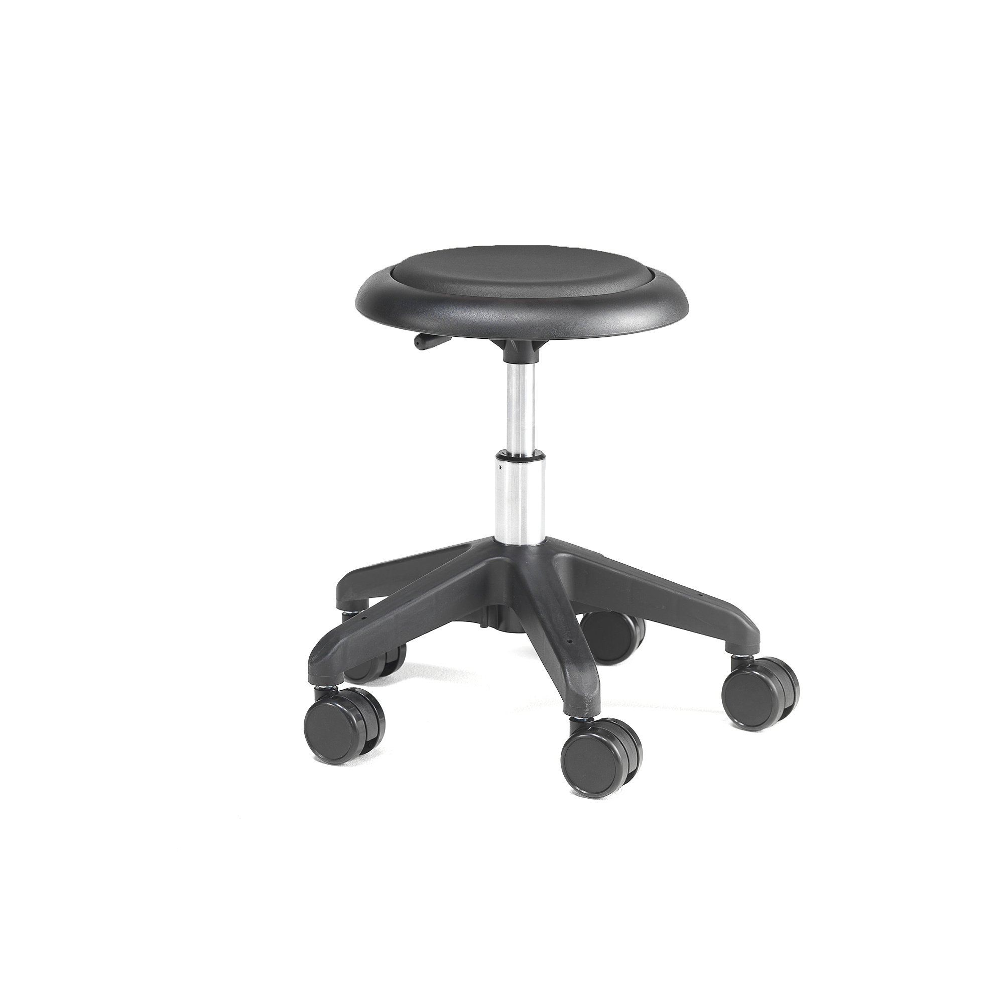 E-shop Pracovná dielenská stolička MICRO, s kolieskami, výška 380-510 mm, čierna