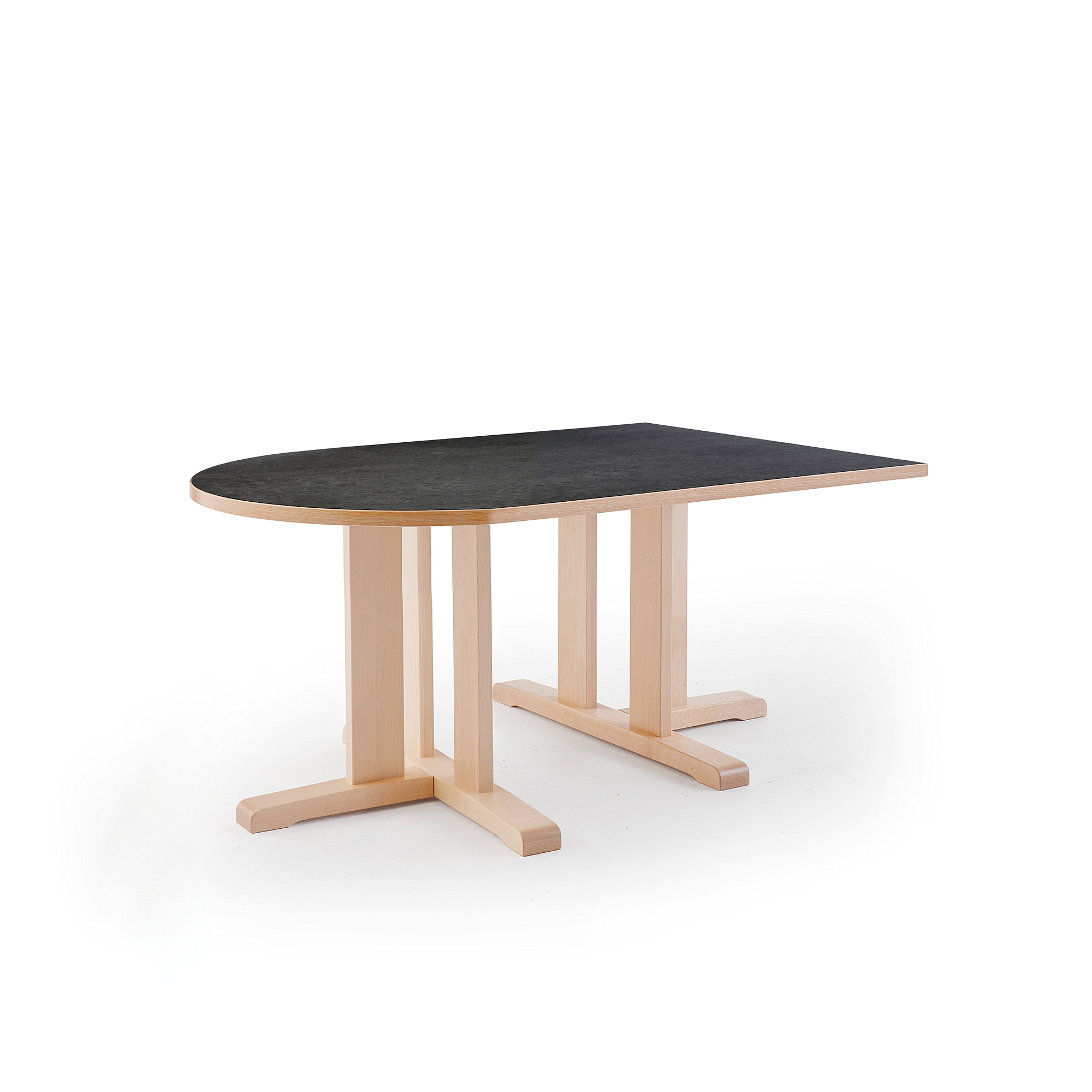 Stůl KUPOL, 1400x800x600 mm, půlovál, akustické linoleum, bříza/tmavě šedá