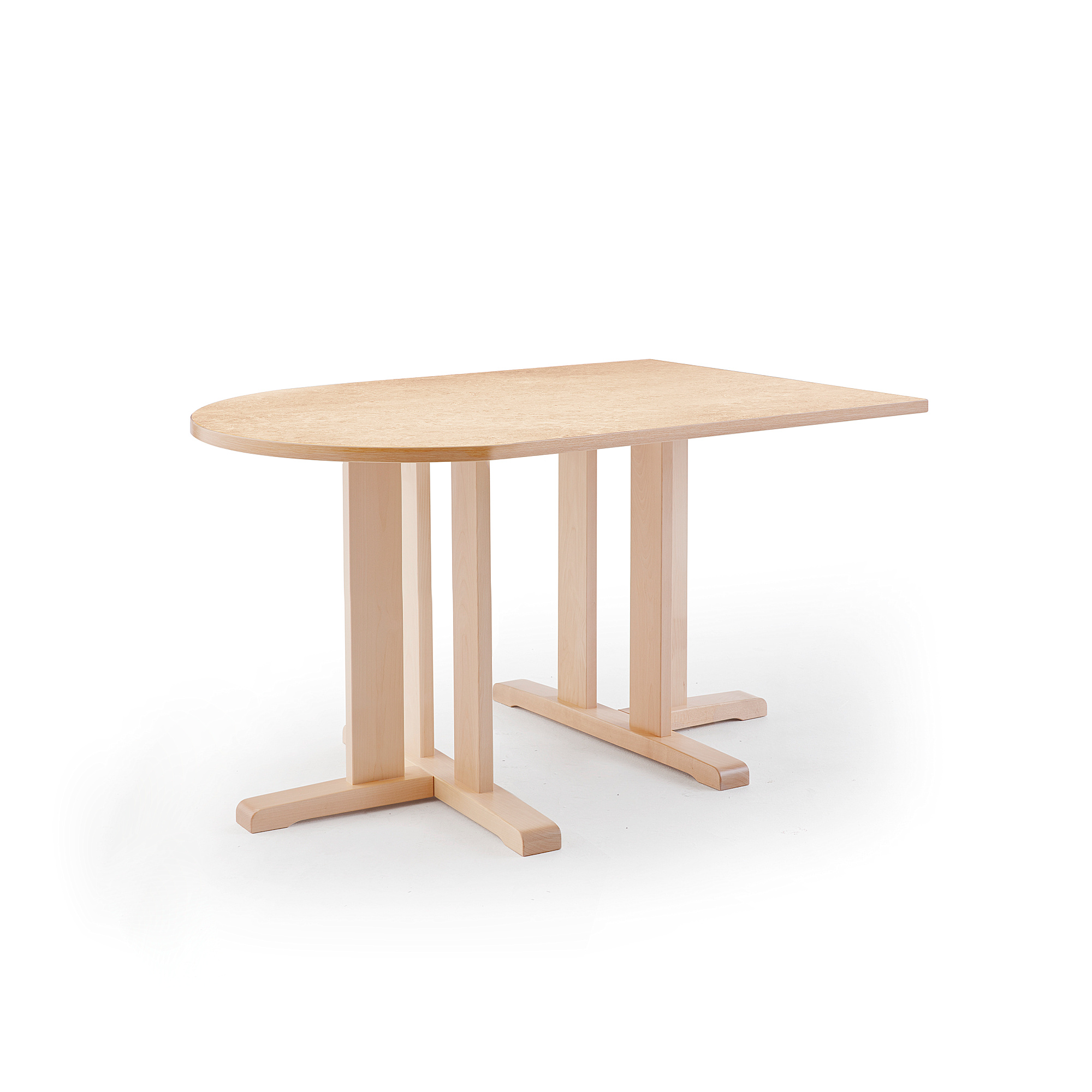 Stůl KUPOL, 1400x800x720 mm, půlovál, akustické linoleum, bříza/béžová