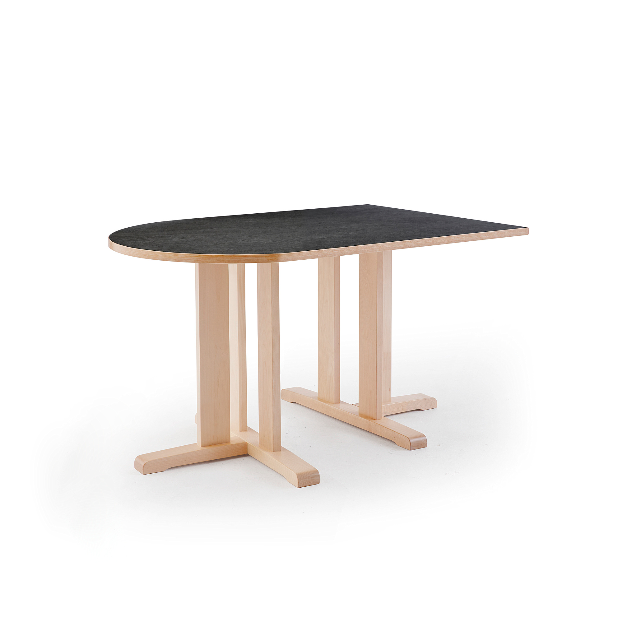 Stůl KUPOL, 1400x800x720 mm,půlovál, akustické linoleum, bříza/tmavě šedá