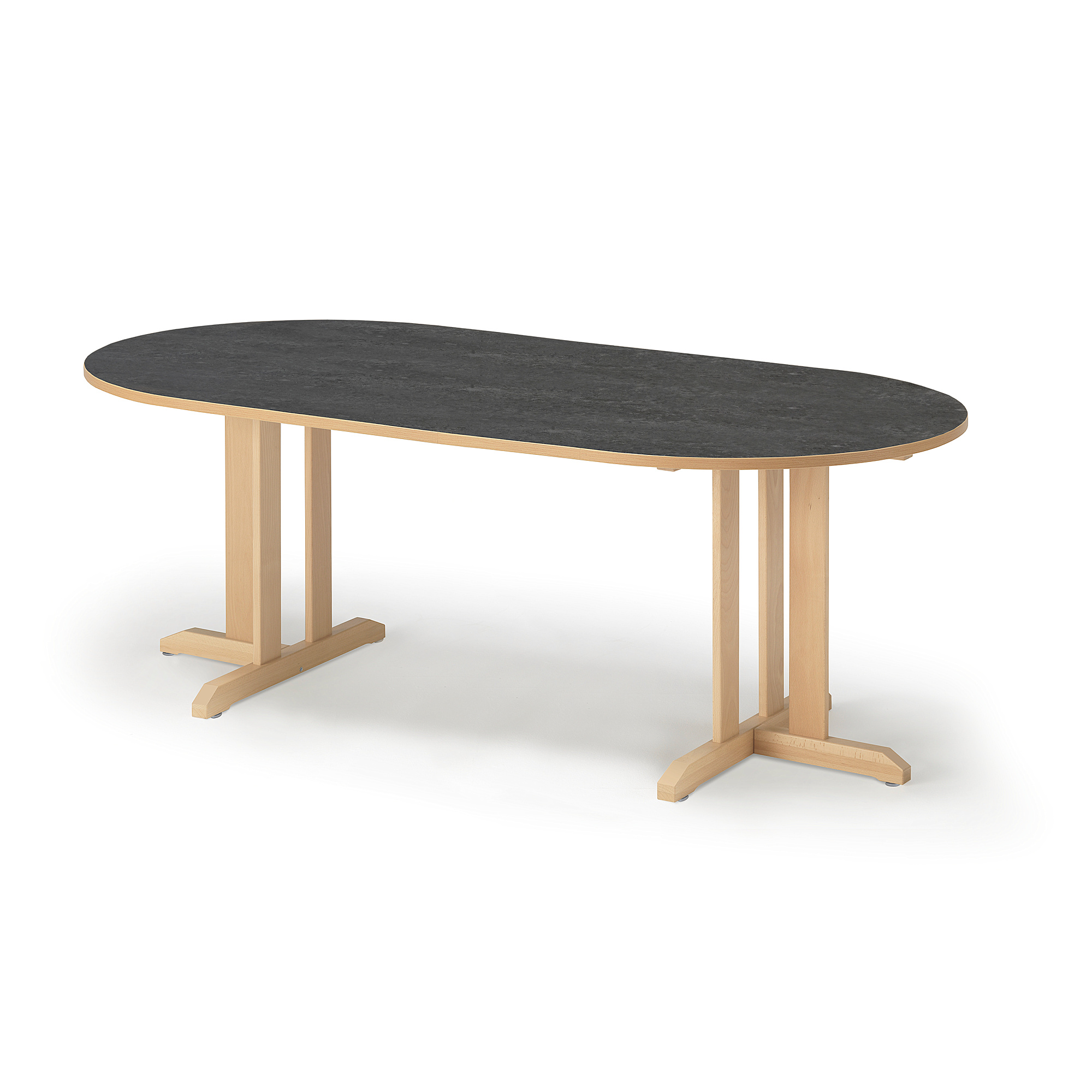 Levně Stůl KUPOL, 2000x1000x720 mm, oválný, akustické linoleum, bříza/tmavě šedá
