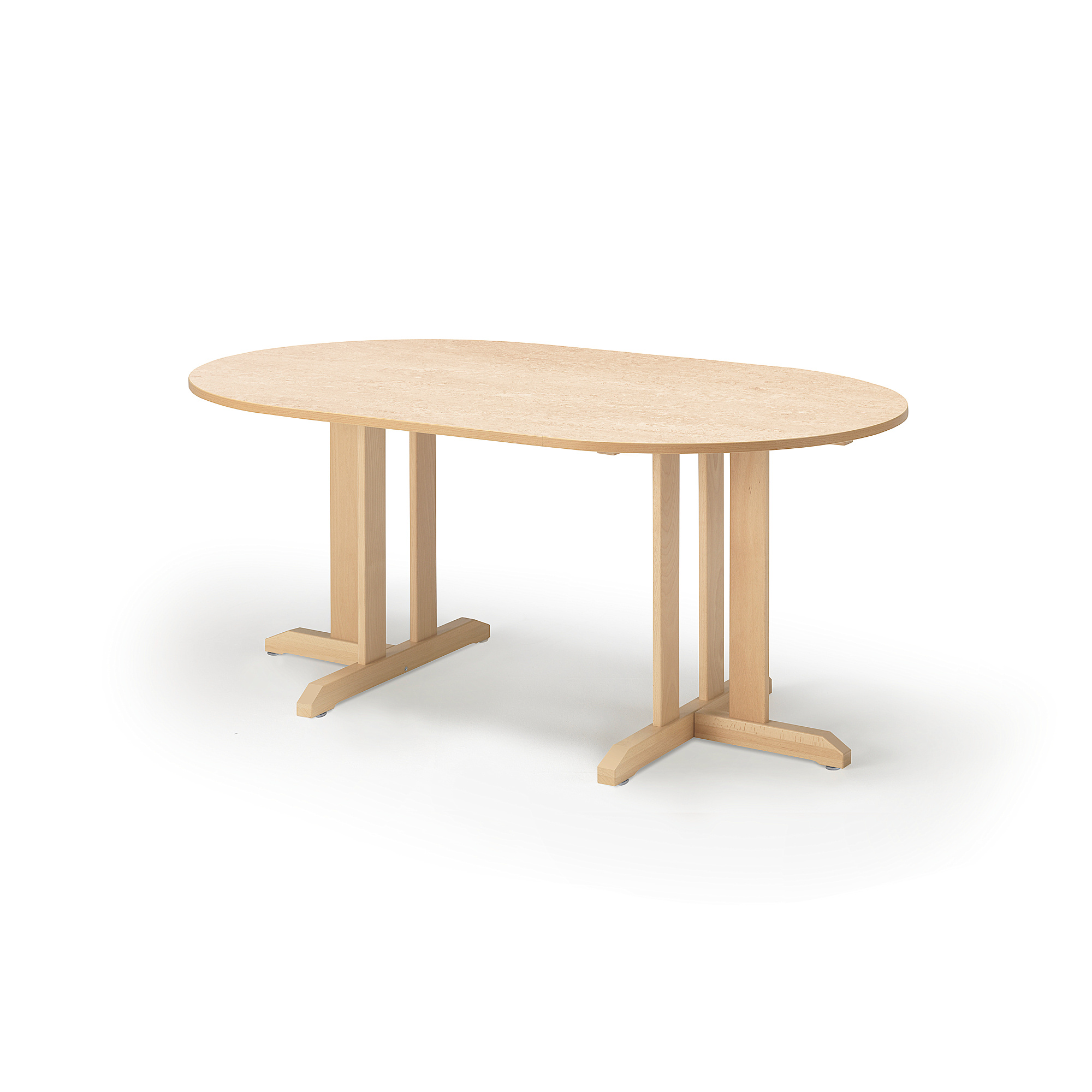 Stůl KUPOL, 1500x800x720 mm, oválný, akustické linoleum, bříza/béžová