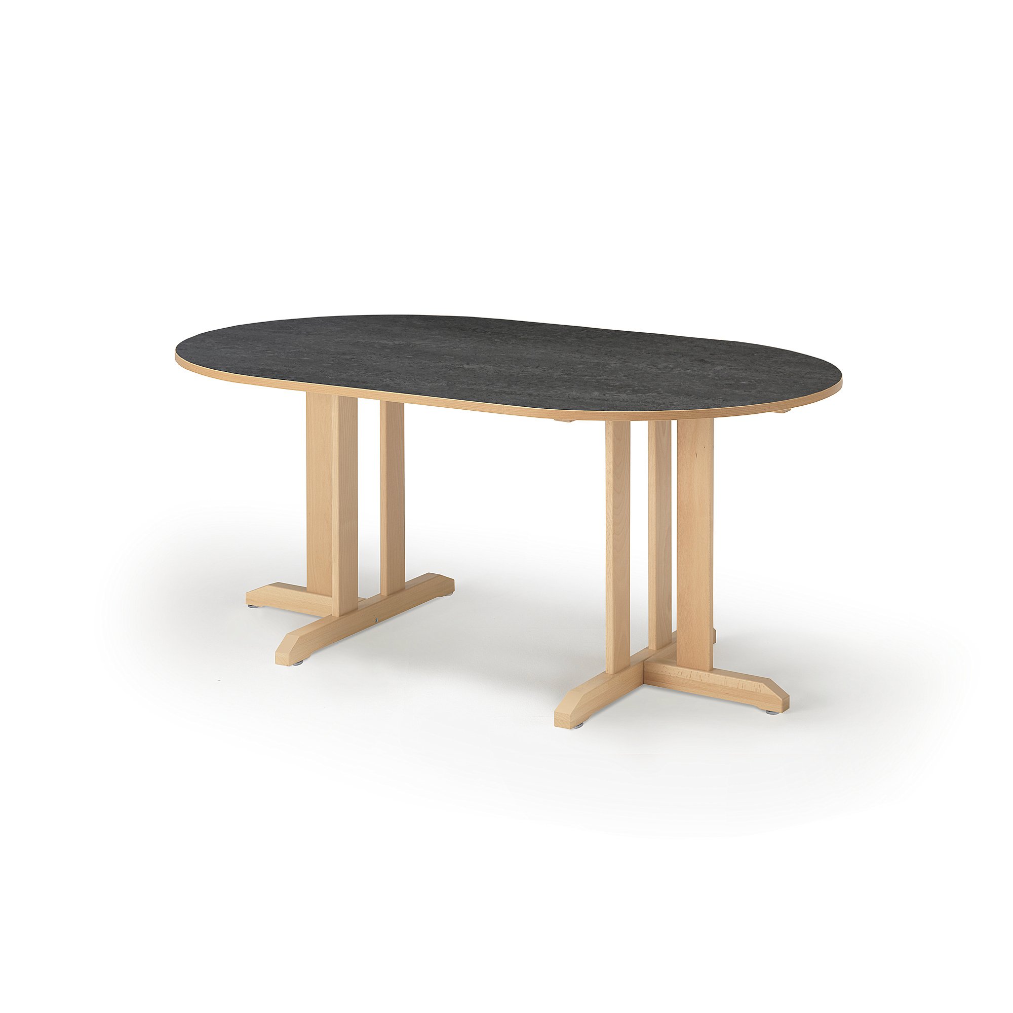 Stůl KUPOL, 1500x800x720 mm, oválný, akustické linoleum, bříza/tmavě šedá