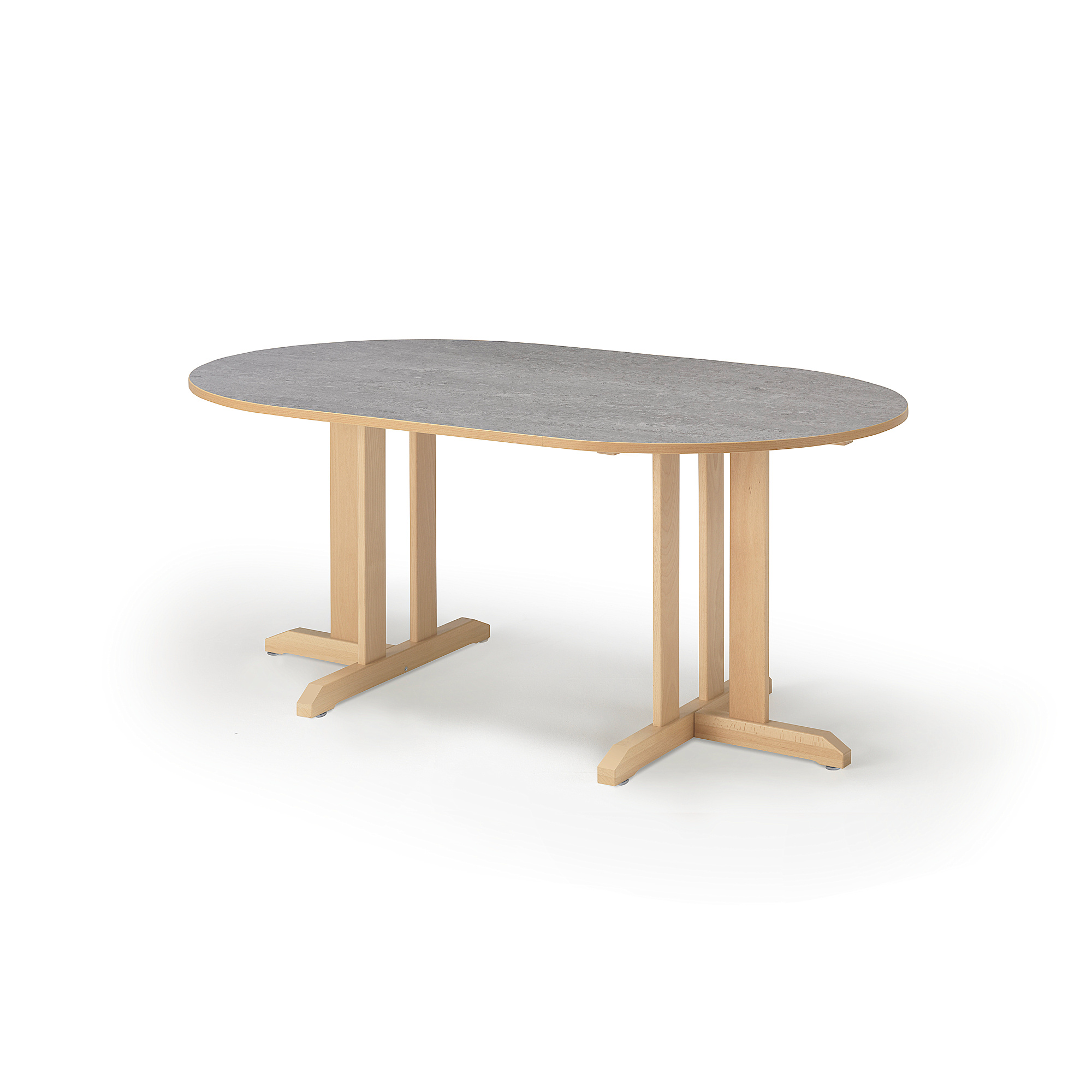 Levně Stůl KUPOL, 1500x800x720 mm, oválný, akustické linoleum, bříza/šedá