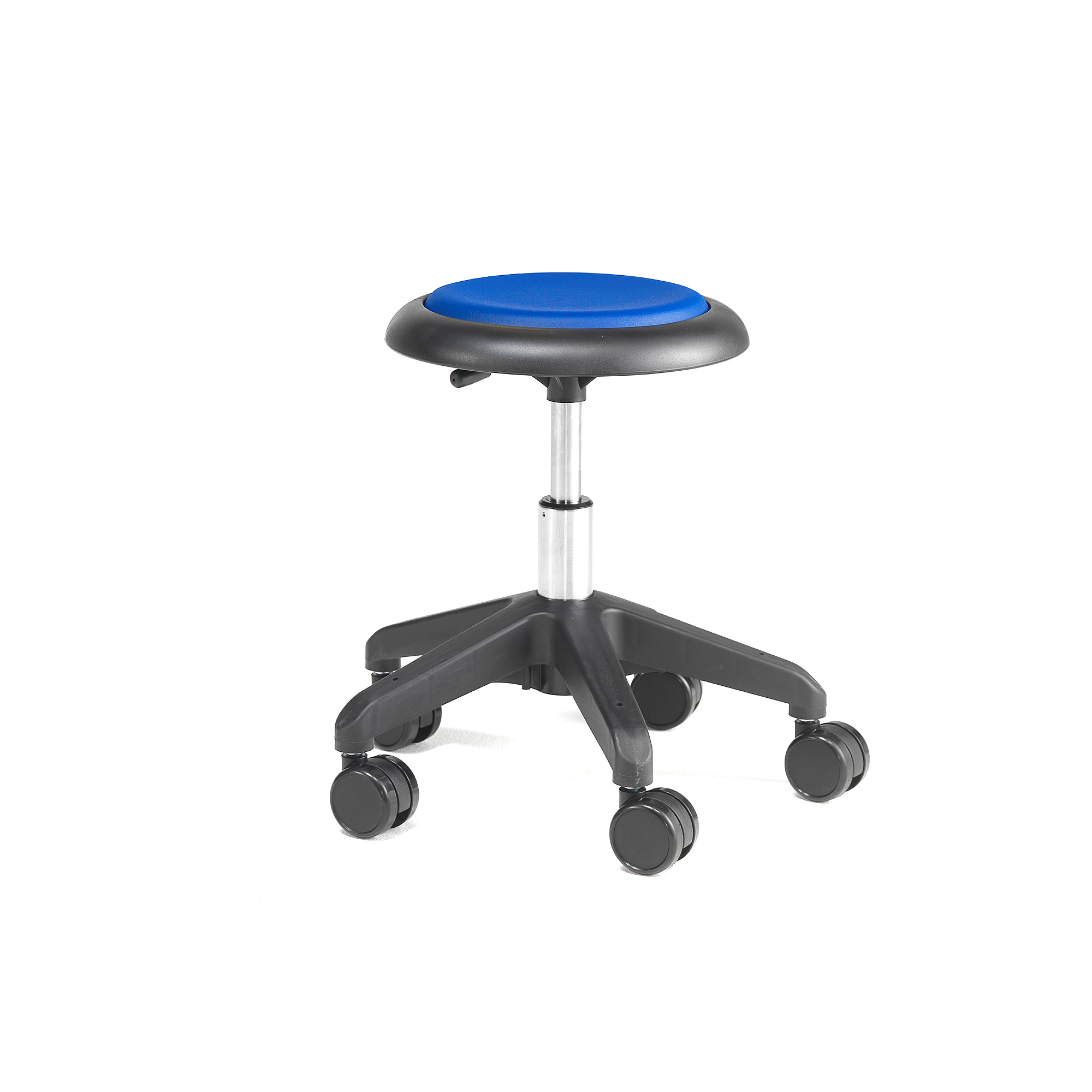 E-shop Pracovná dielenská stolička MICRO, s kolieskami, výška 380-510 mm, modrá