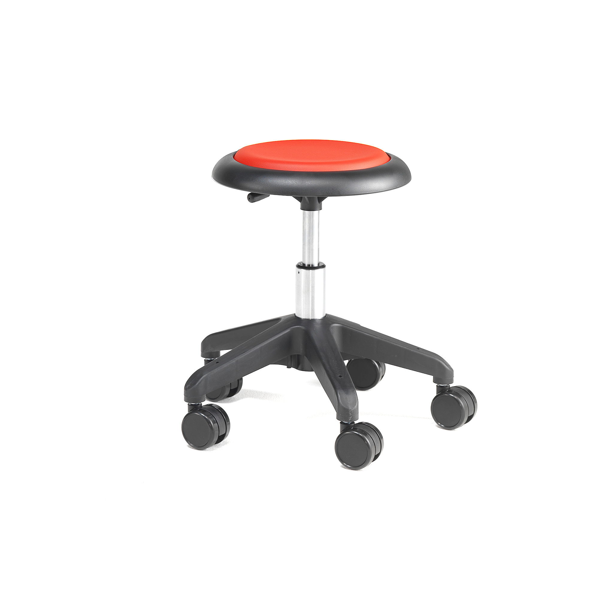 E-shop Pracovná dielenská stolička MICRO, s kolieskami, výška 380-510 mm, červená