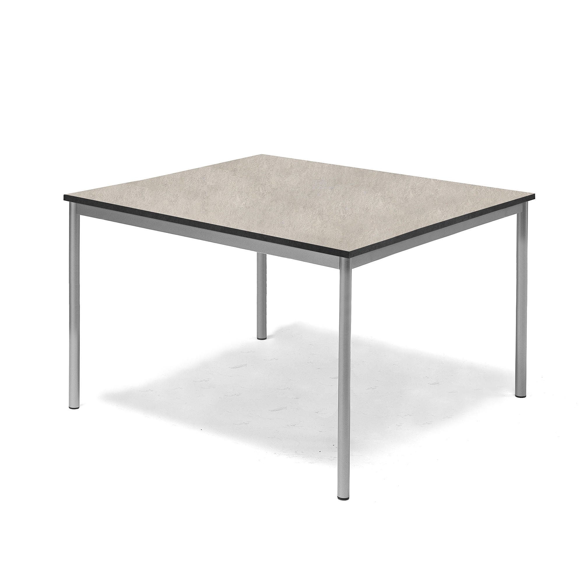 Stůl SONITUS, 1200x1200x720 mm, stříbrné nohy, deska s linoleem, šedá